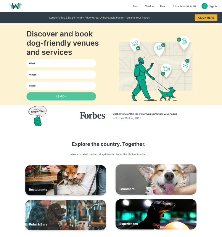 Platform to Discover and Book Dog-Friendly Services​